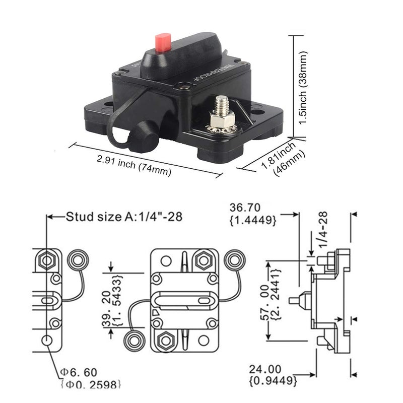 OUHL 80 Amp Circuit Breaker Manual Reset 30-250A for Car Truck Rv ATV Marine Trolling Motors Boat Vehicles,12V-48V DC Waterproof (80A) - Image 5